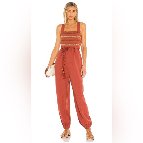 Free People Pants - #98.Free People Sienna Smocked Jumpsuit Size L NWT
